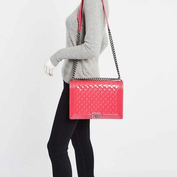 Chanel Pink Quilted Patent Leather Large Boy Bag - Picture 2 of 9
